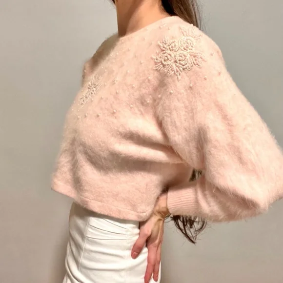 Vintage Cropped Beaded Pearl Sweater - Picture 2 of 9